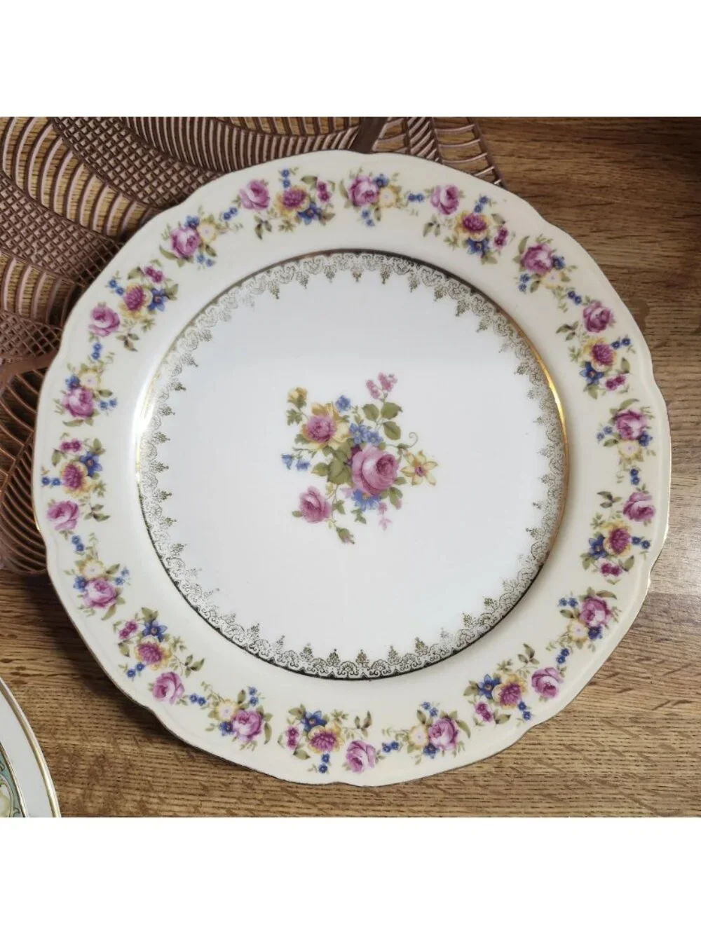 Mismatched Bright and Colorful China Dinner Plates Floral Set of 4 Porcelain